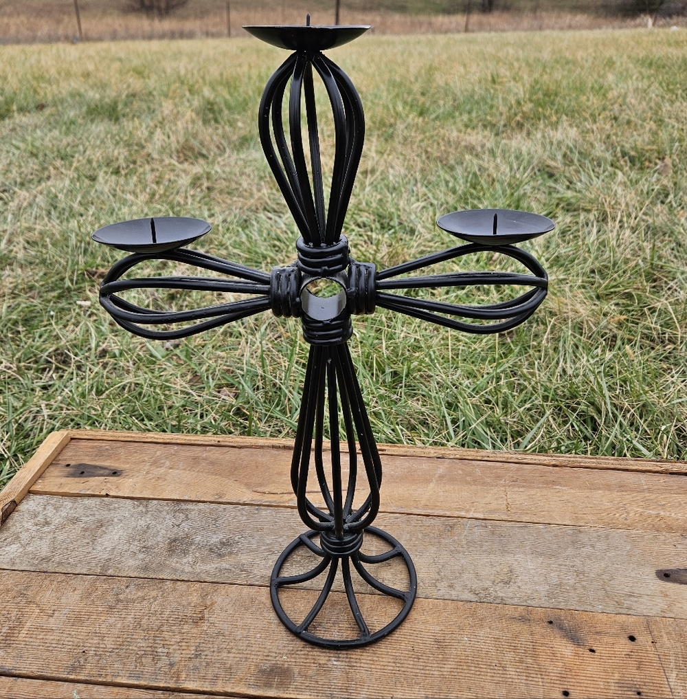 Black Metal Candle Holder Cross